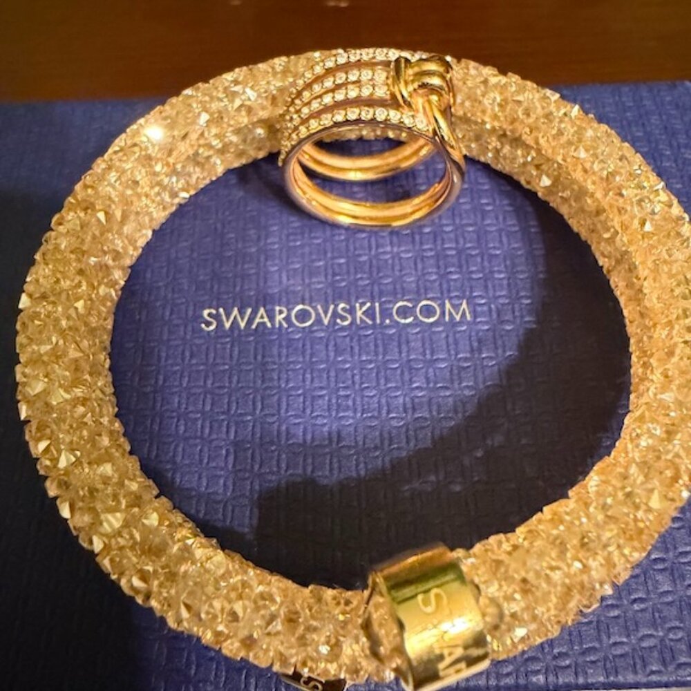 Swarovski crystal gold bracelet and ring